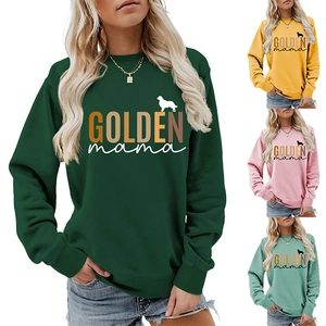 Detail view of GOLDEN mama sweatshirt showing four color options and pet print