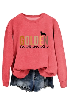 Detail of watermelon red GOLDEN mama sweatshirt with golden retriever silhouette print