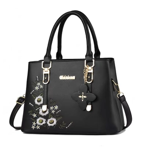 Women Floral Embroidery PU Leather Handbag Elegant Large Capacity Shoulder Crossbody Bag With Flower Pendant Fashion Tote