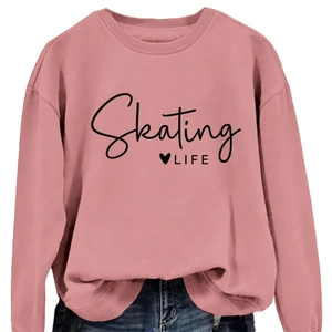 Pink skating life long sleeve sweatshirt with ribbed neck and heart graphic print