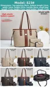 Close-up of three-piece vintage print tote bag set with internal structure details