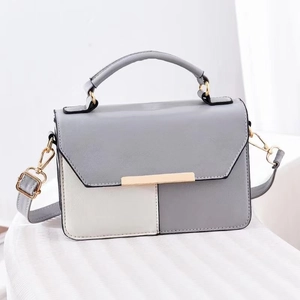 Sac à main minimaliste gris et crème avec garniture dorée et bandoulière amovible
