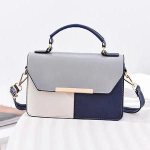 Sac À Main Color Block Femme Tendance Similicuir PVC Sac Bandoulière Avec Décoration Métal Doré Poignée Mode