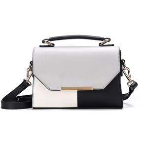 Sac à main moderne en cuir PU bicolore noir blanc gris avec des détails dorés chic