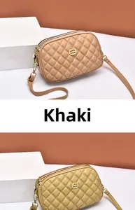 Τρίστρωμη καπιτονέ τσάντα χιαστί σε χακί χρώμα με ξεχωριστές θήκες με φερμουάρ