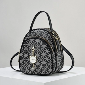 Women Fashion Mini Backpack PU Leather Monogram Shoulder Bag With Cat Pendant Rhinestone Trendy Crossbody Bag For Girls