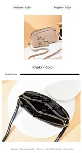 Detailed interior of beige floral embroidery crossbody bag with multiple compartments