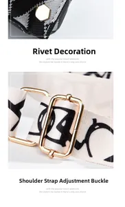 Détail de la bandoulière tissée avec rivets hexagonaux dorés et boucle réglable