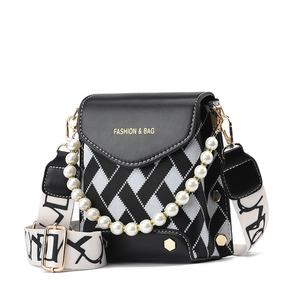 Sac Bandoulière Mode Femme Treillis Avec Poignée en Künstliche Perle Bandoulière Large Cuir PU Petit Sac Carré Pour Le Quotidien