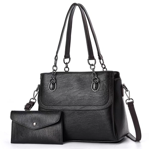 Women Large Capacity Synthetic Leather Tote Bag And Matching Wallet High Texture Shoulder Bag With Metal Chain Decoration