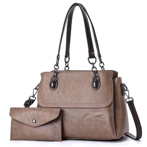 Women's 2-piece tote bag set with matching wallet in elegant dark beige leather