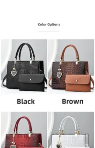 Detail view of large capacity faux crocodile tote bags set with matching small pouch