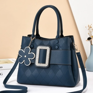 Navy blue large capacity tote bag with rhombus texture and diamond buckle