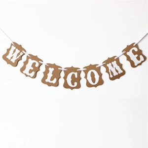 Vintage Kraftpapier Welcome Banner Mit Wellenkante Und Weißen Buchstaben Rustikale Hängende Girlande Für Hochzeit Geburtstag Party Heimdekoration