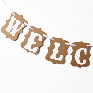 Vintage WELCOME Kraftpapier Banner mit Wellenrand für Hochzeit und Party Heimdekoration