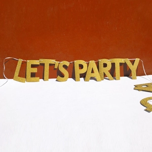 Glittery gold Let's Party banner for wedding and single party background decoration