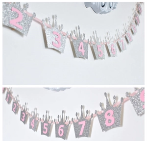 Glitter Crown Milestone Photo Banner Monthly Photo Garland For Baby First Birthday Party Decorations Milestone Banner