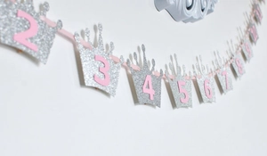 Pink and silver glitter crown photo banner for child birthday party decoration