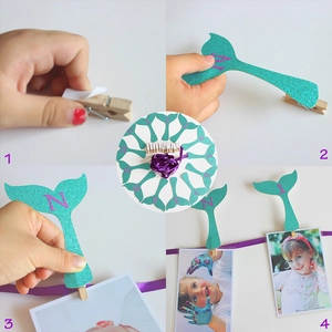 Mermaid Tail Photo Banner Glitter Paper Month Milestone Hanging Garland For Baby Birthday Party Decor DIY With Clips