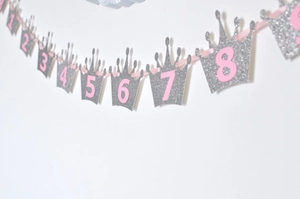Pink and silver crown photo banner decoration for kids' first birthday party