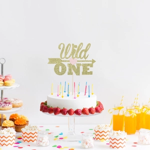 Wild One Cake Topper Gold Glitter Cardstock First Birthday Party Decoration Heart Arrow Design For Baby