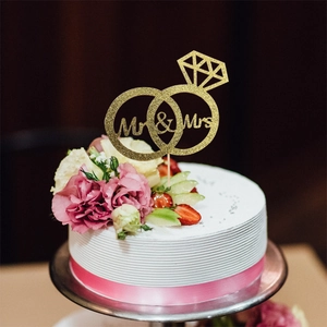 Glitter Paper Mr Mrs Wedding Cake Topper Interlocking Rings Diamond Design Cake Decor For Engagement Anniversary Marriage Party