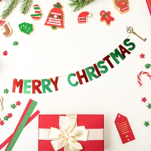 Glitter Merry Christmas Letter Banner For Party Home Decor Red Green Gold Christmas Hanging Garland Backdrop Decor