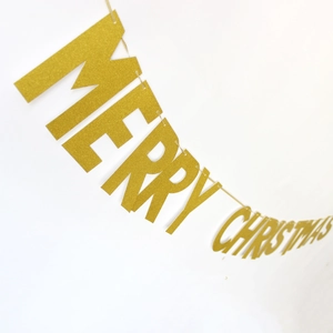 Glittery gold Merry Christmas banner for festive party decoration and holiday home ornament