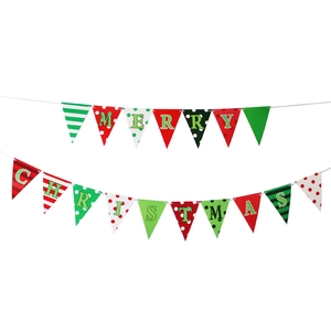 Classic red and green Merry Christmas bunting flags with stripe and dot patterns