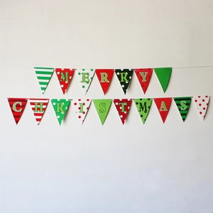 Merry Christmas Banner Red Green White Triangle Bunting Garland For Xmas Party Home Holiday Interior Decoration Hanging Decor