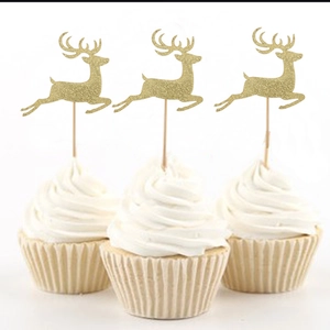 Lot de 3 décorations de gâteau renne doré à paillettes pour fête de Noël créative