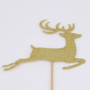 Décoration de gâteau renne doré à paillettes pour fête de Noël et ornements de desserts