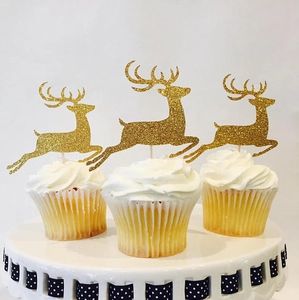 Décorations de gâteaux renne doré scintillant pour desserts de fête de Noël festifs
