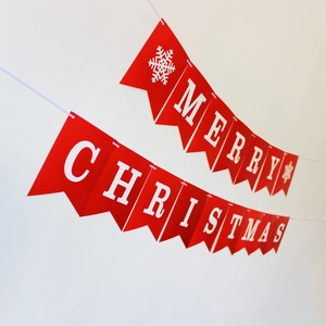 Striscione Merry Christmas con bandiere rosse e fiocchi per decorazioni natalizie
