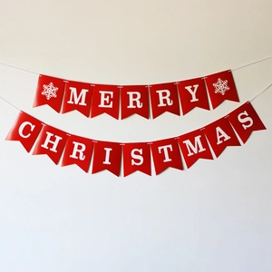 Banner Di Buon Natale Bandiera A Coda Di Rondine Ghirlanda Di Carta Rossa Stampa Fiocco Di Neve Decorazione Festa Casa Insegna