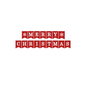Striscione rosso Merry Christmas con scritte bianche e fiocchi per decorazioni natalizie