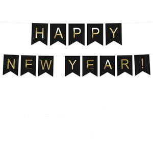 Happy New Year Banner Swallowtail Bunting Gold Stamping Paper Hanging Flags For Party Home Eve Celebration Decor