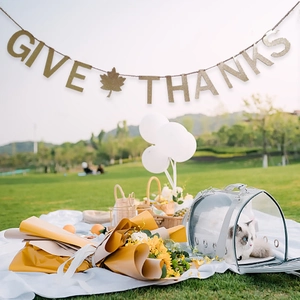 Gold Glitter Give Thanks Banner With Maple Leaf Cake Topper Set For Thanksgiving Autumn Party Decoration Home Garland Sign