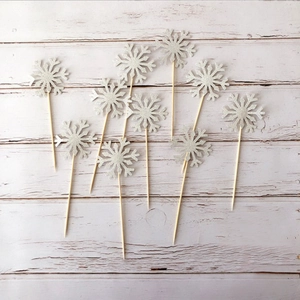 Silver glitter snowflake cake toppers for Christmas party dessert decorations