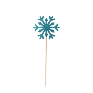 Blue glitter snowflake cake toppers with wooden sticks for Christmas party decorations