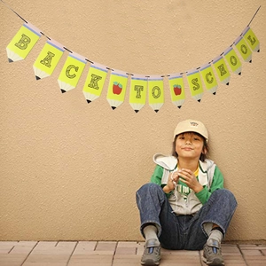 Pencil-shaped Back to School banner with apple accents for classroom wall decoration