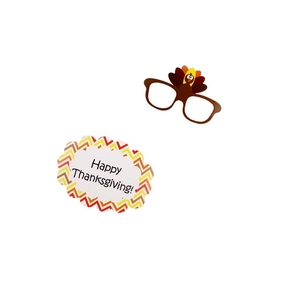 Detail von Erntedank-Foto-Requisiten inklusive Puten-Brille und Schild