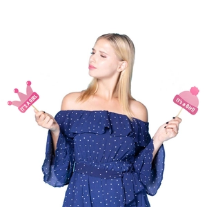 Pink It's a Girl photo booth props with crown and hat designs for baby shower parties