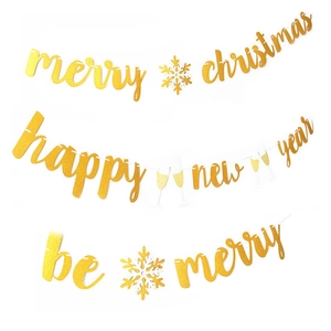 Glitter Paper Merry Christmas Happy New Year Be Merry Banner Set With Snowflake Wine Bottle Star For Home Holiday Party Decor Garland