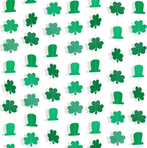 Saint Patrick Trèfle Guirlande Bannière Paillettes Vert Chapeau Papier Suspendu Streamer Pour Décoration De Fête Irlandaise Fond