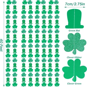 Guirlandes de trèfles et chapeaux verts pailletés de 40 pieds pour la St-Patrick