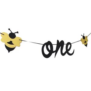 Bumblebee theme first birthday banner with glittery one lettering for party decor