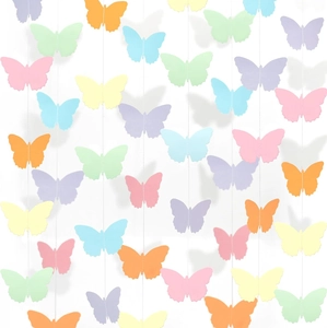 Vertical rows of 3D colorful butterfly paper garlands for wedding party wall decoration