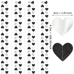 Silver mirror and black glitter heart garland bunting for Valentine wedding party decor