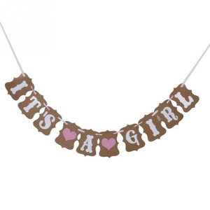 Banderole De Baby Shower Papier Kraft Rétro Lettres Cœur Décor Pour Fête De Révélation Du Genre